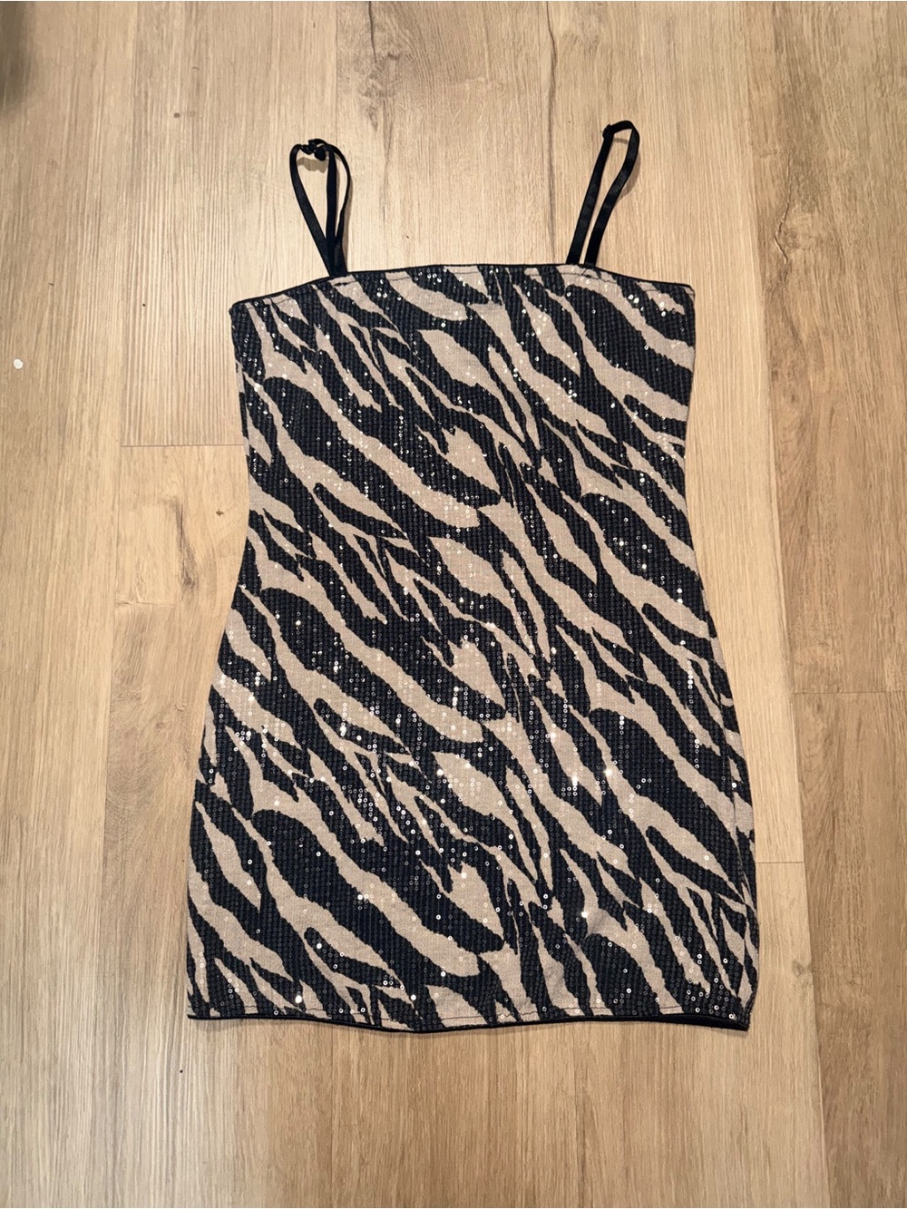 Forever 21 Black and Beige Zebra Sequin Mini Dress